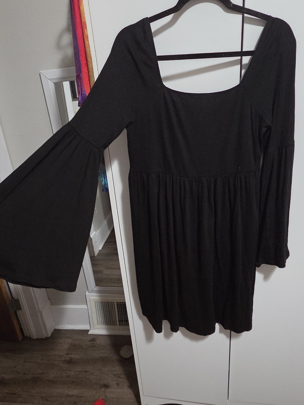 Black Bell-Sleeve Scoop Neck Women's Maternity Dress